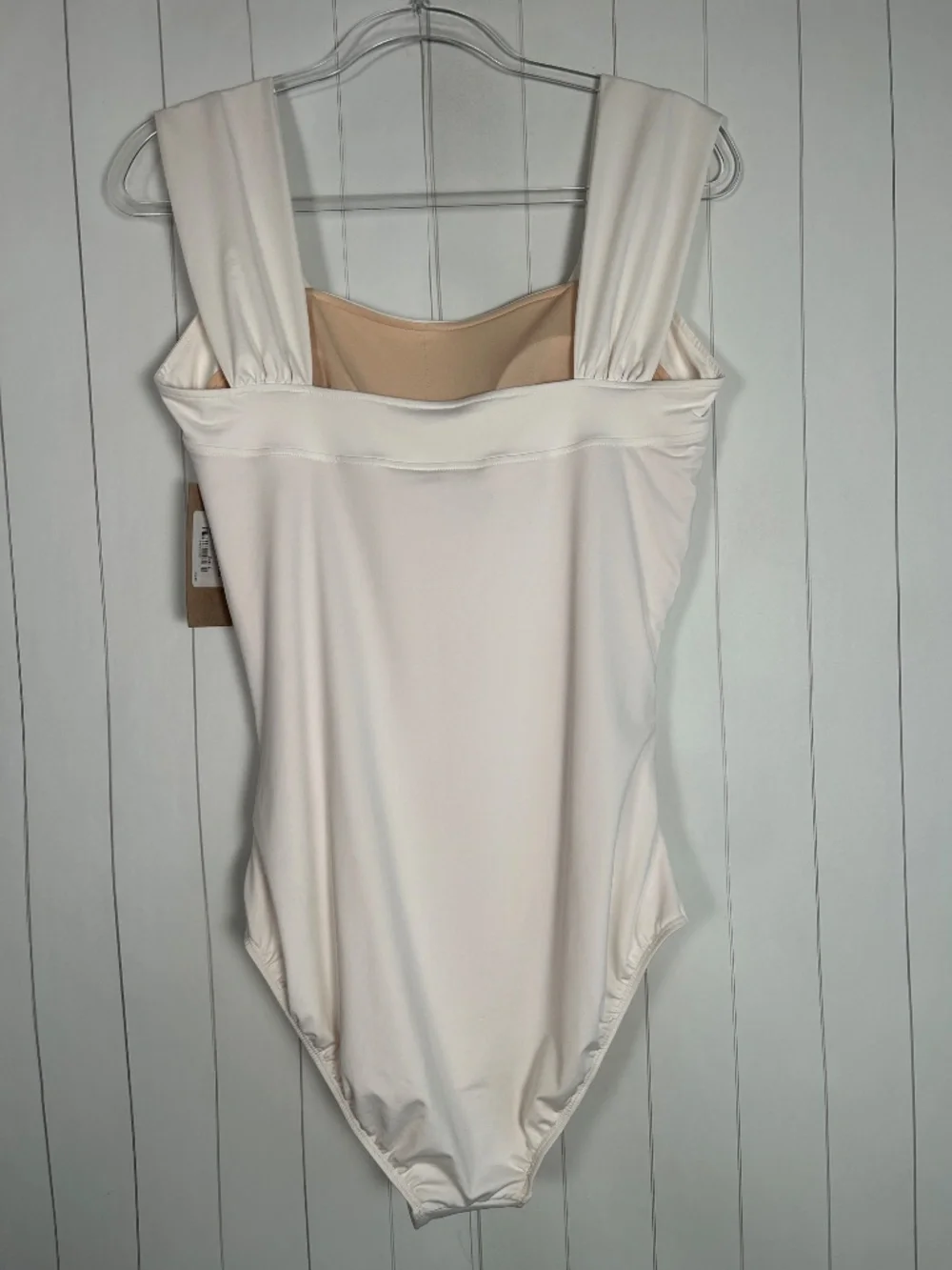 Albion size L off shoulder one piece swimsuit Ivory modest padded ruched NEW